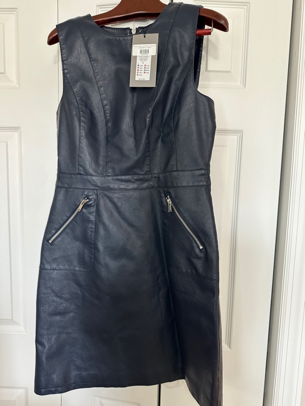 Vero Moda Navy Sleeveless Faux Leather Mini Dress with Zip Pockets